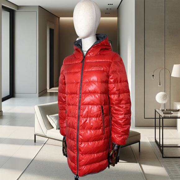 Women's Snowflying Knee-Length Down Jacket (Red) - Picture 4 of 7